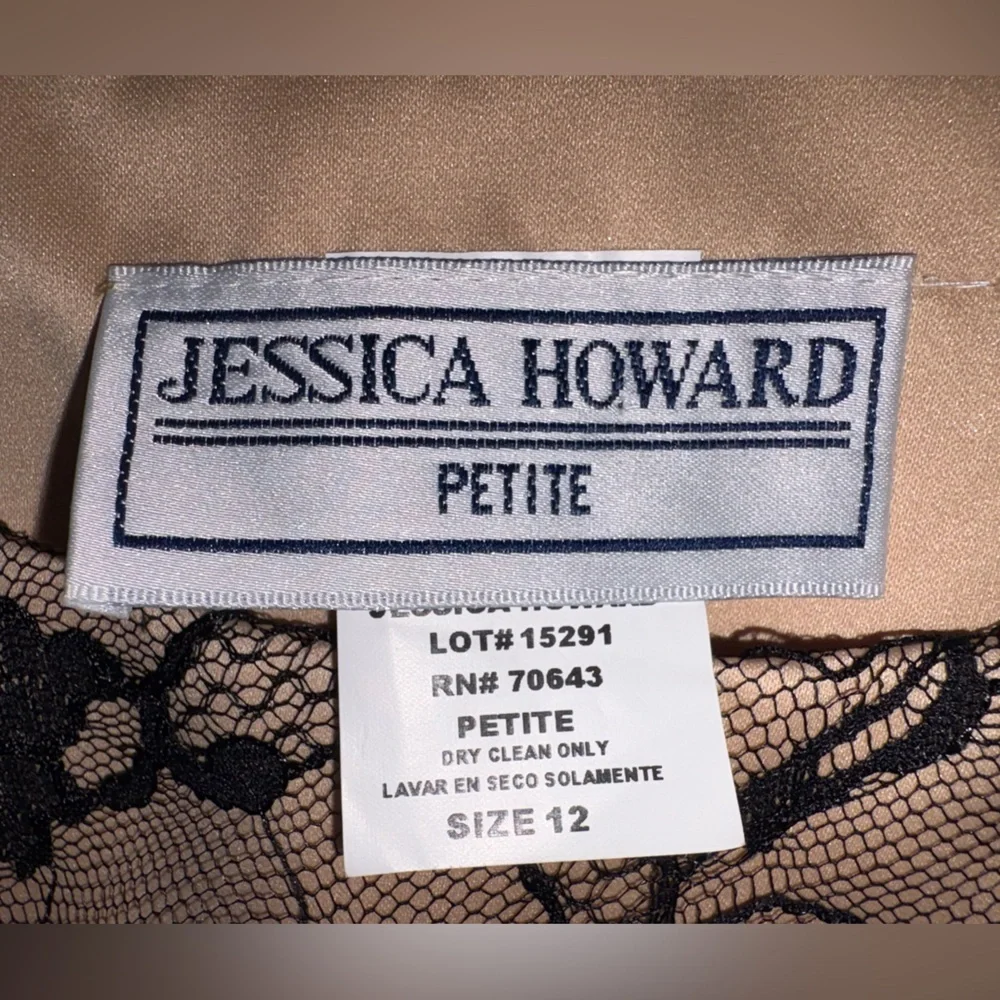 Vintage Jessica Howard Petite Black Lace Overlay Nude Lining Side Zip Size 12